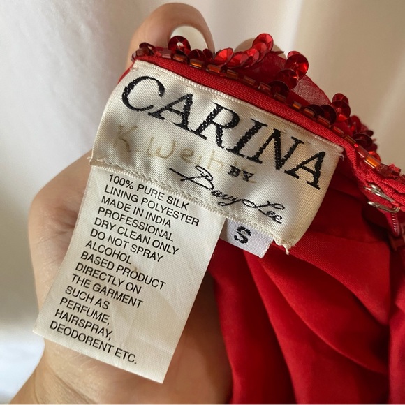 Vintage Sequin Two Piece Silk Pant Set Red - Picture 10 of 10